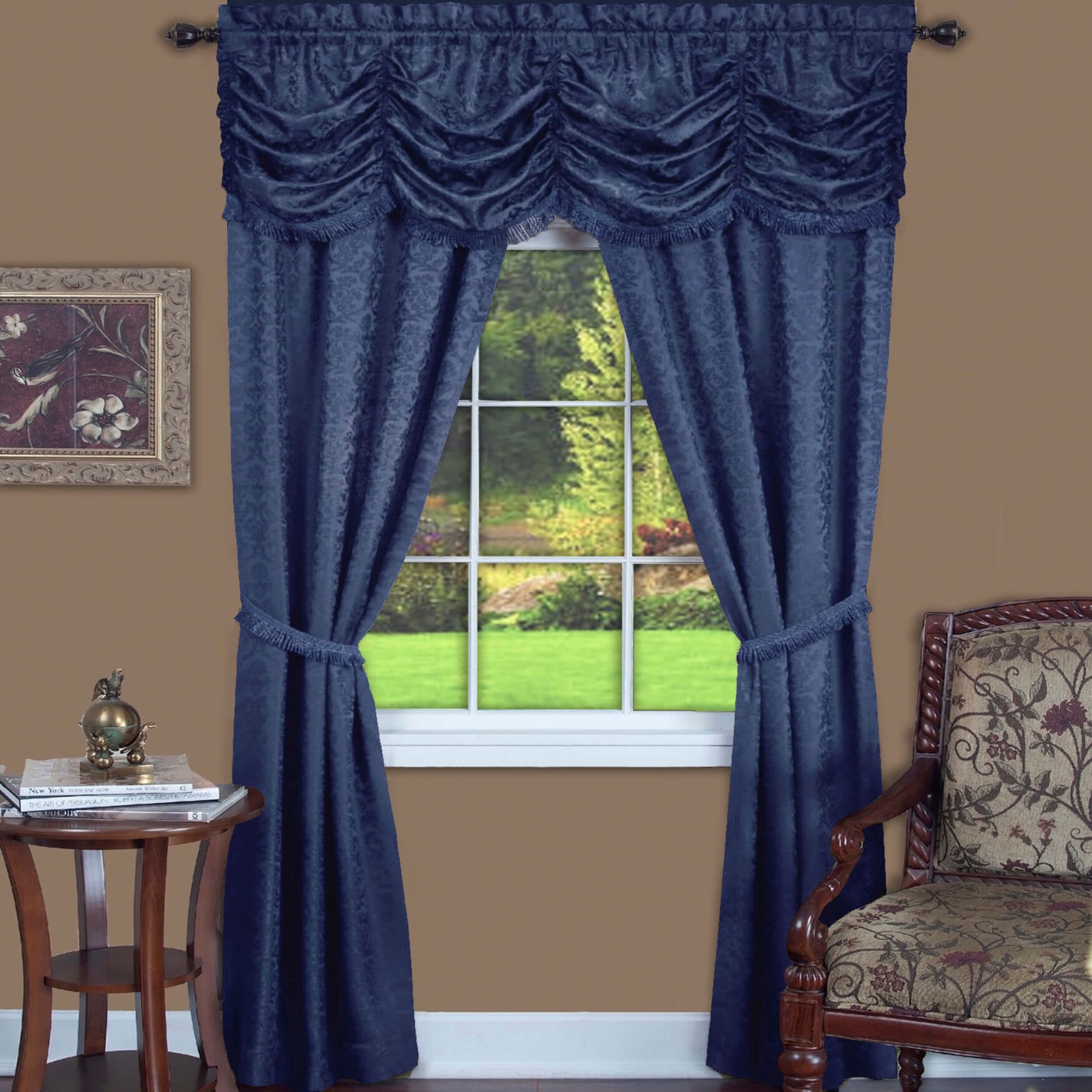 Panache 5 Piece Window Curtain Set, NAVY, hi-res image number 0