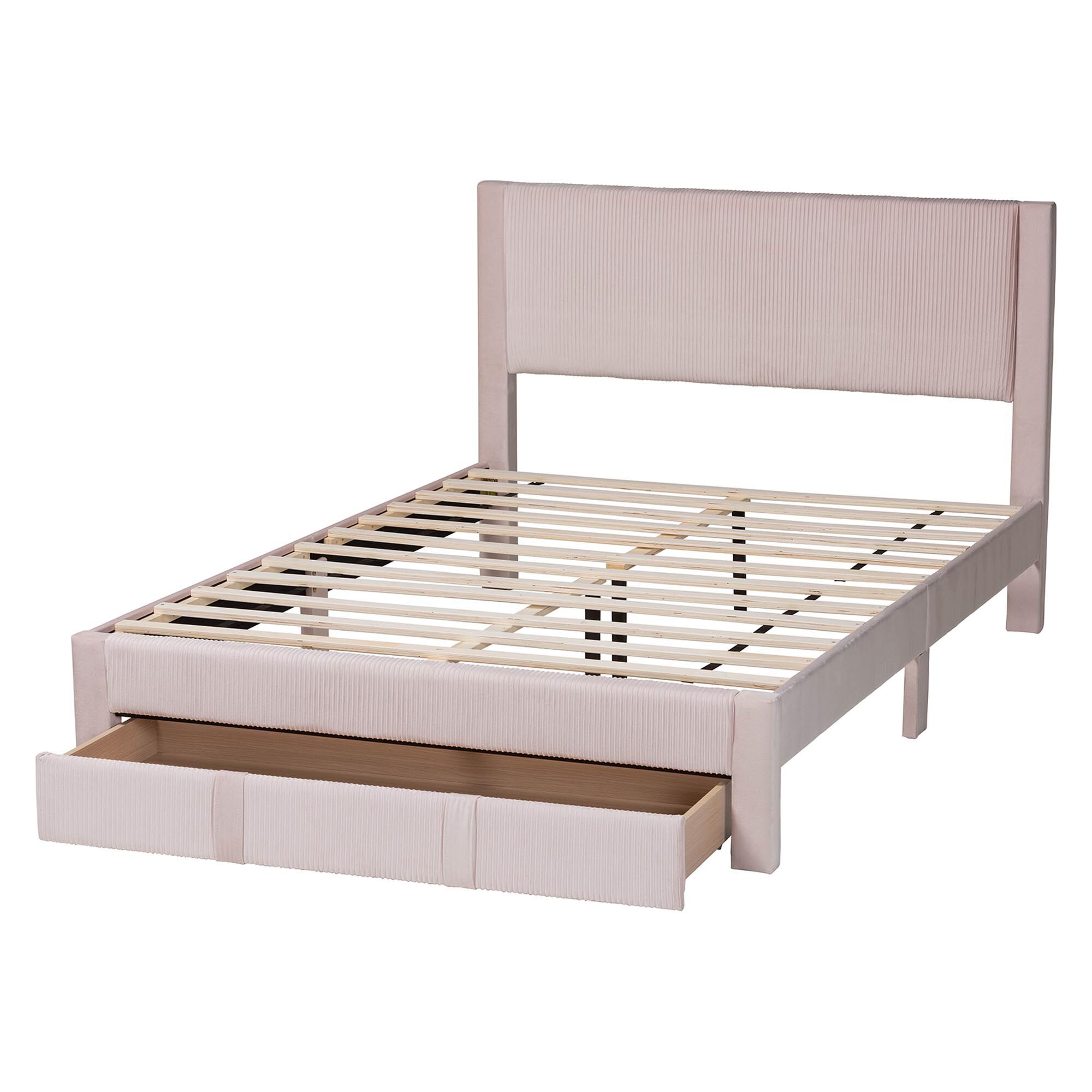 Elora Modern Pleated Velvet Queen Size Storage Bed, LIGHT PINK, alternate image number 5