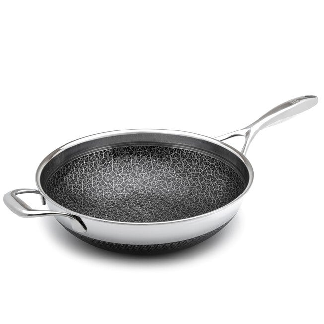 LIVWELL DiamondClad™ 12 inches Hybrid Nonstick Stainless Steel Wok Pan, Dishwasher Safe, PFOA-free – Silver/Black, SILVER, hi-res image number 0
