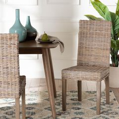 Nevina Bohemian Grey Kubu Rattan and Mango Wood Dining Chair