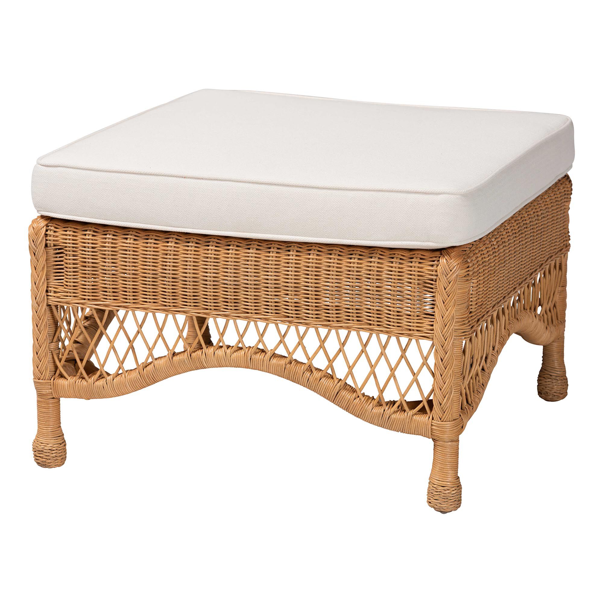 Brooklyn Bohemian Light Honey Braided Rattan Ottoman Stool, HONEY, alternate image number 1