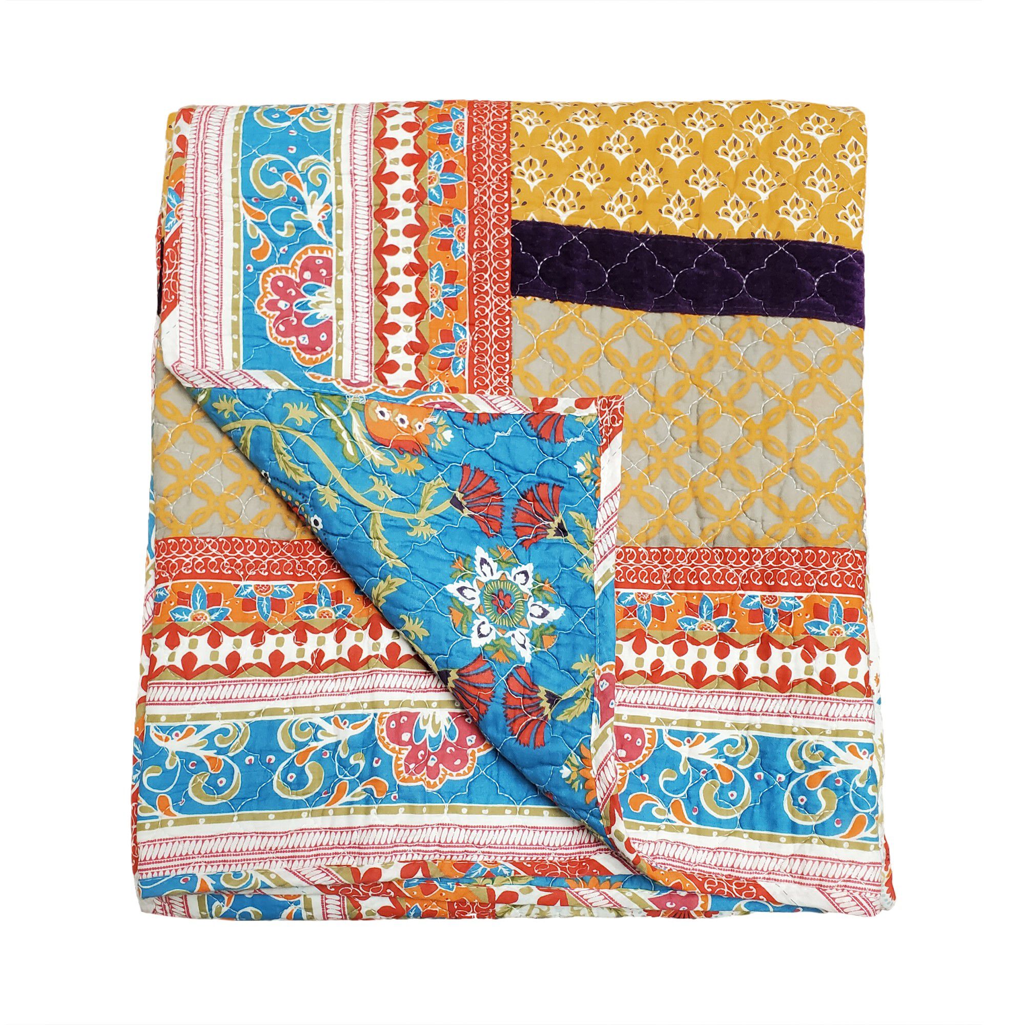 Thalia Bohemian Quilted Throw Blanket, Blue, TANGO, alternate image number 2