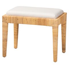 Sofia Modern Bohemian Natural Brown Rattan And Mahogany Wood Ottoman
