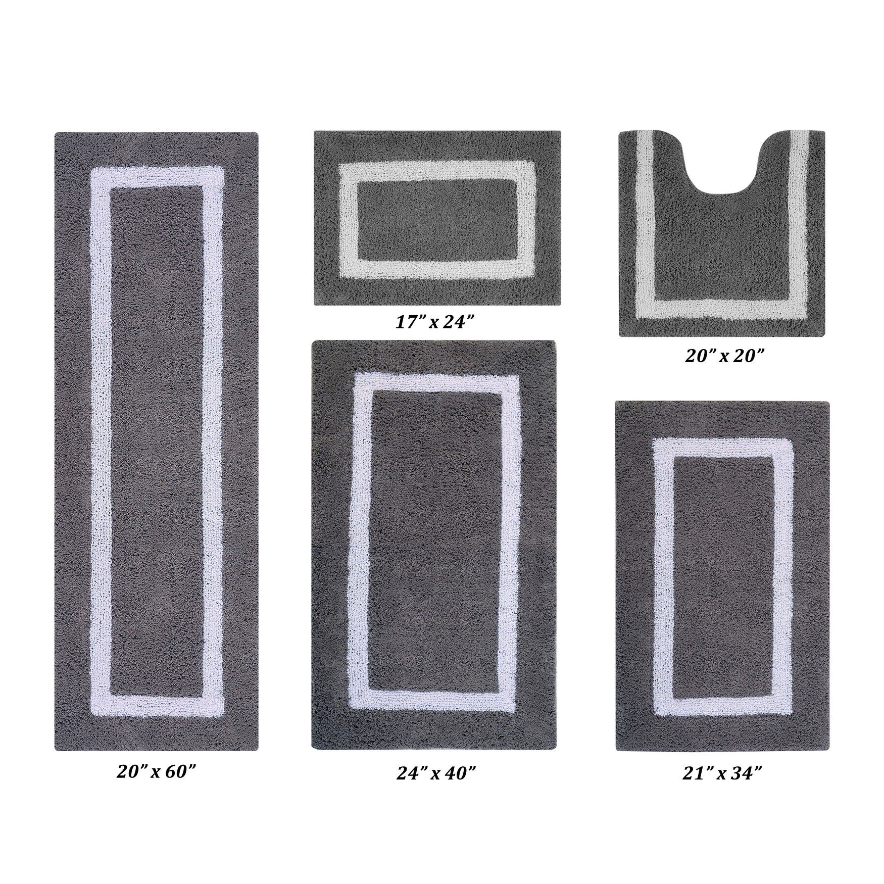 Hotel Collections Bath Mat Rug 5 Piece Set (17 inches X 24 inches | 20 inches X 20 inches | 21 inches X 34 inches | 24 inches X 40 inches | 20 inches X 60 inches), GRAY WHITE, hi-res image number 0