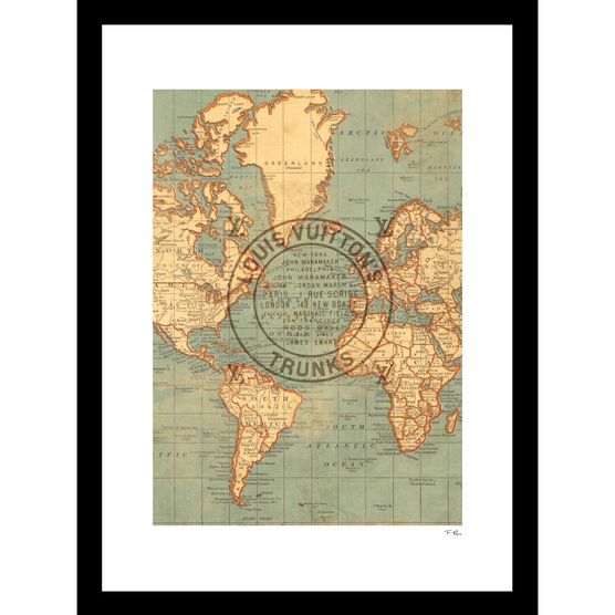 Louis Vuitton Map Beige 14" x 18" Framed Print, GREY, hi-res image number null