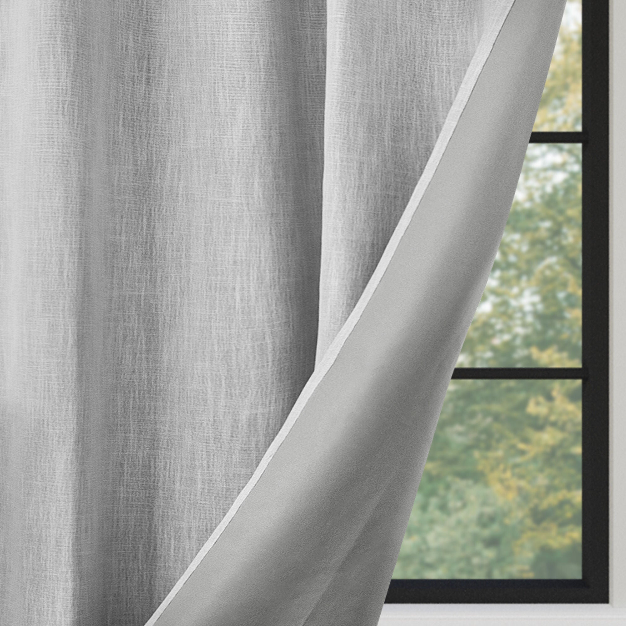 Linen Texture 100% Blackout Grommet Pair, HEATHER LIGHT GREY, on-hover image number 1