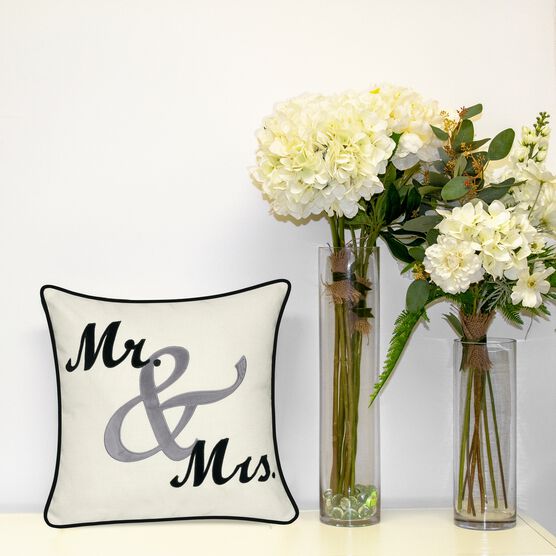 Celebrations ""Mr. & Mrs."" Cursive Embroidered Applique Decorative Pillow , , alternate image number null