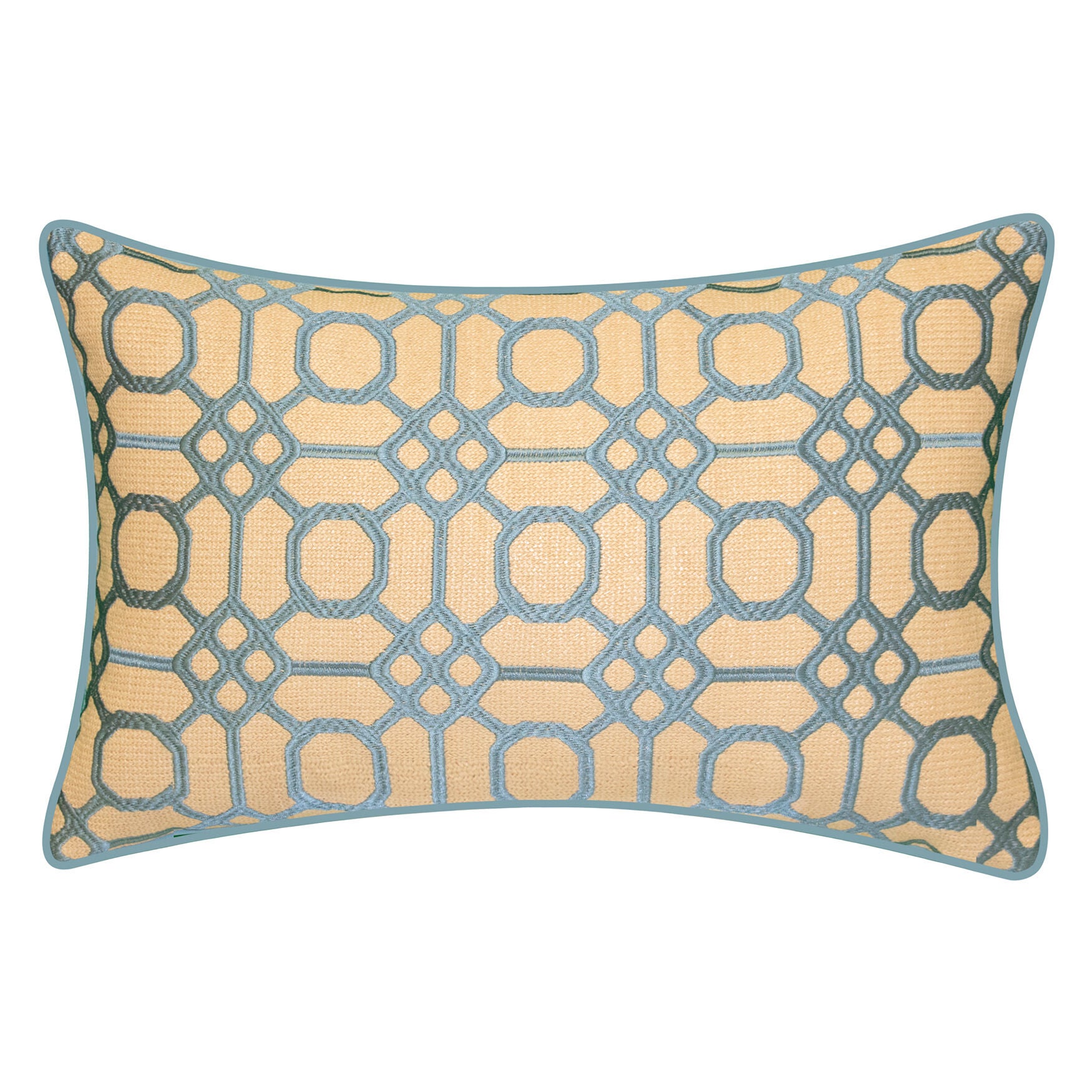 Indoor & Outdoor Raffia Geometric Embroidery Lumbar Decorative Pillow, NATURAL, hi-res image number 0