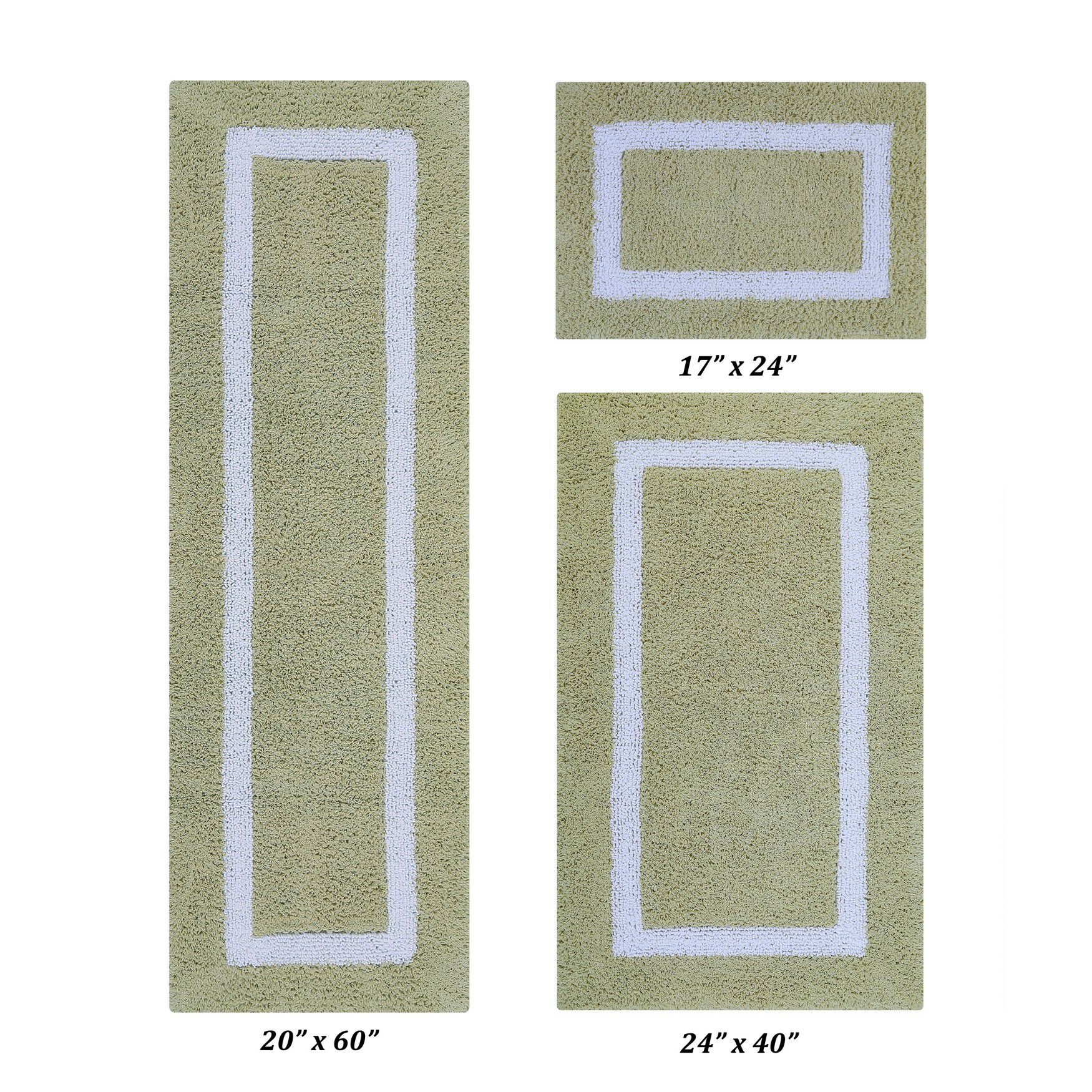 Hotel Collectionis Bath Mat Rug 3 Piece Set (17 inches x 24 inches | 24 inches x 40 inches | 20 inches x 60 inches), SAGE WHITE, hi-res image number 0