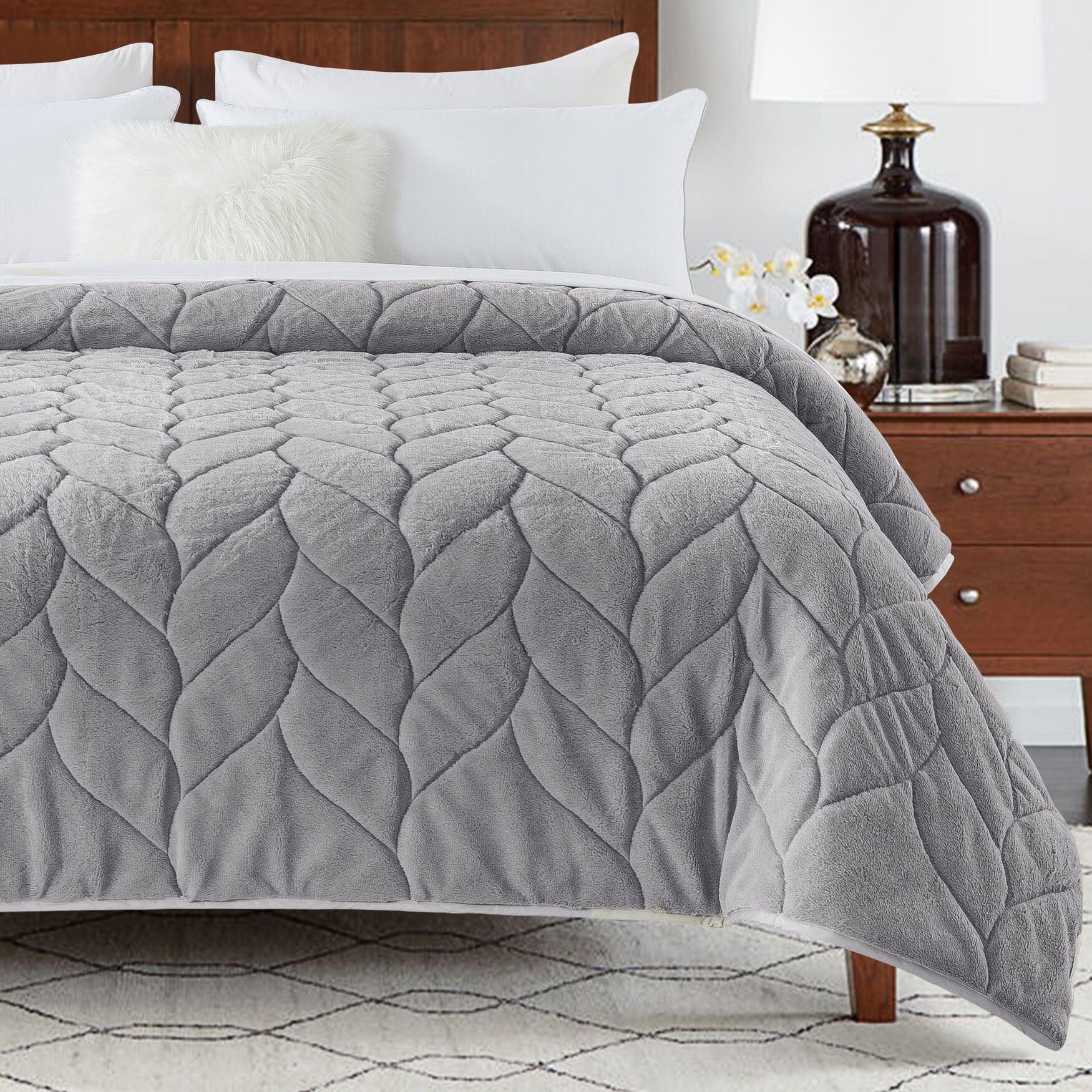 Cozy Gray Down Alternative Blanket Blankets, , on-hover image number 1