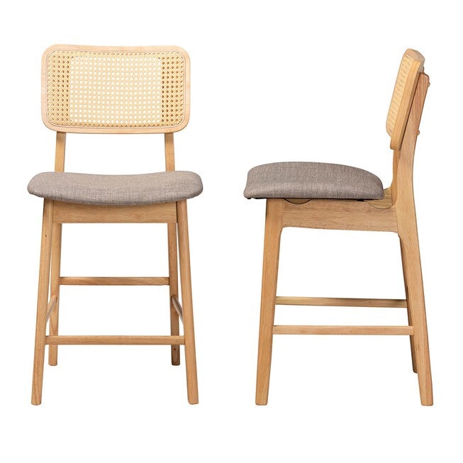 Dannon Mid-Century Modern Grey Fabric And Walnut Brown Finished Wood 2-Piece Counter Stool Set, , alternate image number null