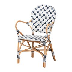 Bryson Modern French Blue And White Weaving And Natural Rattan Bistro Chair