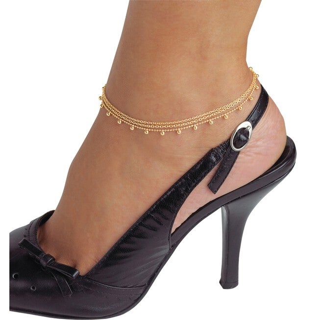 Yellow Gold over Sterling Silver Ankle Bracelet (1mm), 10 inches, , alternate image number 2