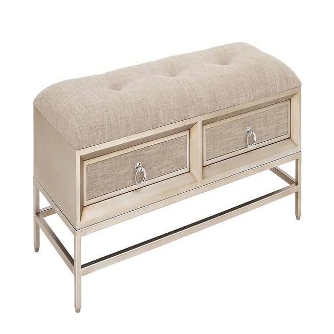 Beige Linen and Metal Contemporary Bench, 19x43x16, , on-hover image number 1