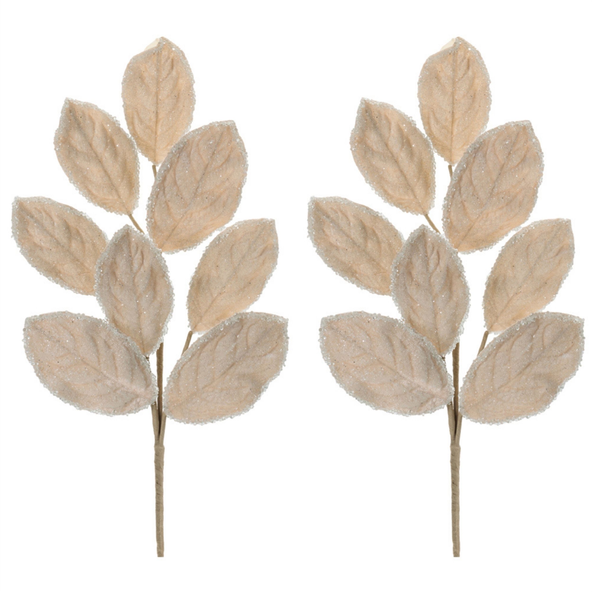 Beaded Magnolia Leaf Spray (Set of 2), CREAM, alternate image number 2