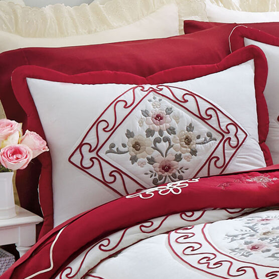 Ava Embroidered Cotton Sham, RED, hi-res image number null