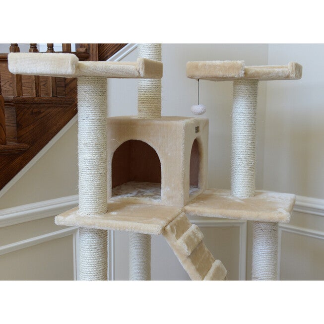 Multi-Level 74 inches Real Wood Cat Tree Play Furniture With Sratchhing Posts, Large Playforms, , alternate image number null