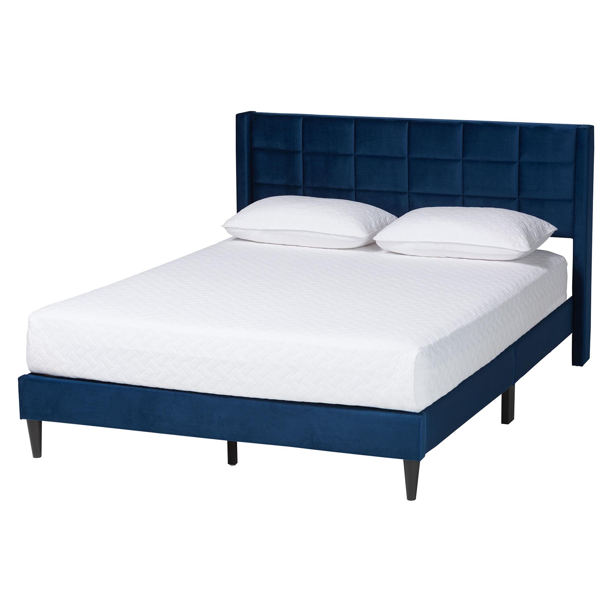 Payne Modern Glam Grey Velvet and Dark Brown Wood Queen Bed, NAVY, alternate image number 1