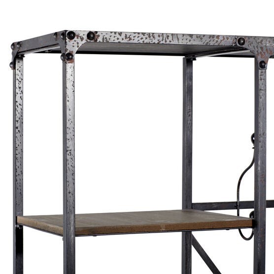Industrial Rectangular Brown Wood and Metal Multi-Tiered Clothing Rack, 72"H x 44"L x 17"W, , alternate image number null