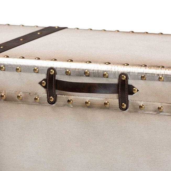 Nevio Vintage Weathered White Canvas Storage Trunk, BEIGE, alternate image number 6