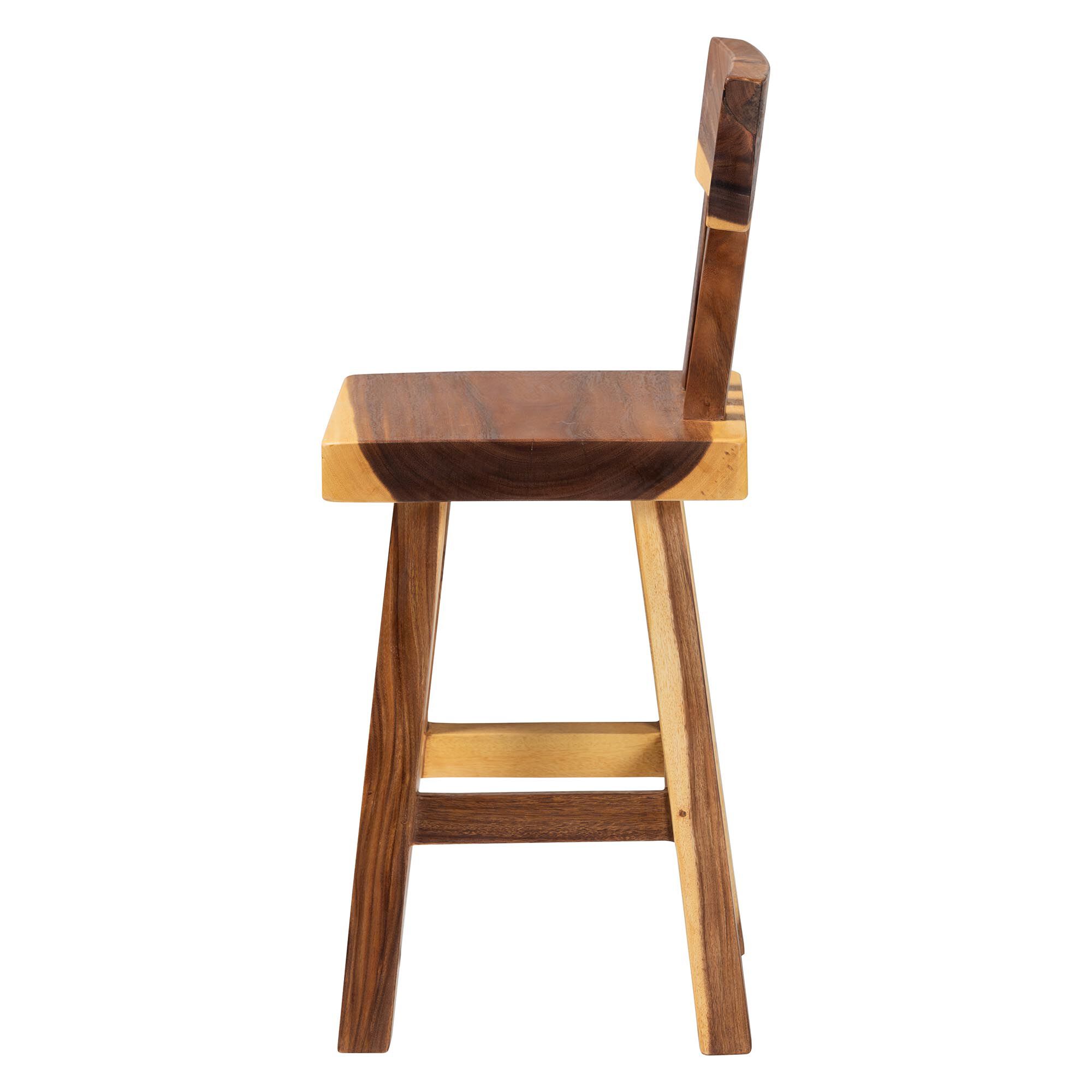 Luli Suar Wood Counter Stool - Handcrafted Solid Wood Stool with Backrest, BROWN, alternate image number 3