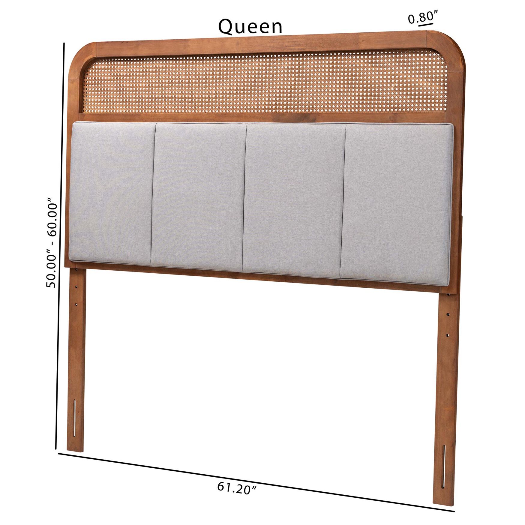 Esti Mid-Century Modern Light Grey Fabric And Ash Walnut Finished Wood King Size Headboard With Rattan, , alternate image number 5