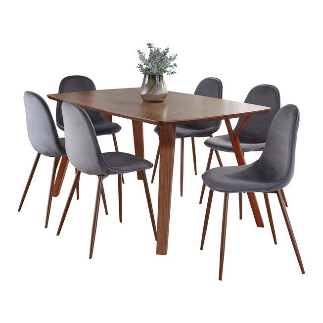 Folia Pebble Dining Set - 7 Piece, WALNUT GREY VELVET, hi-res image number 0