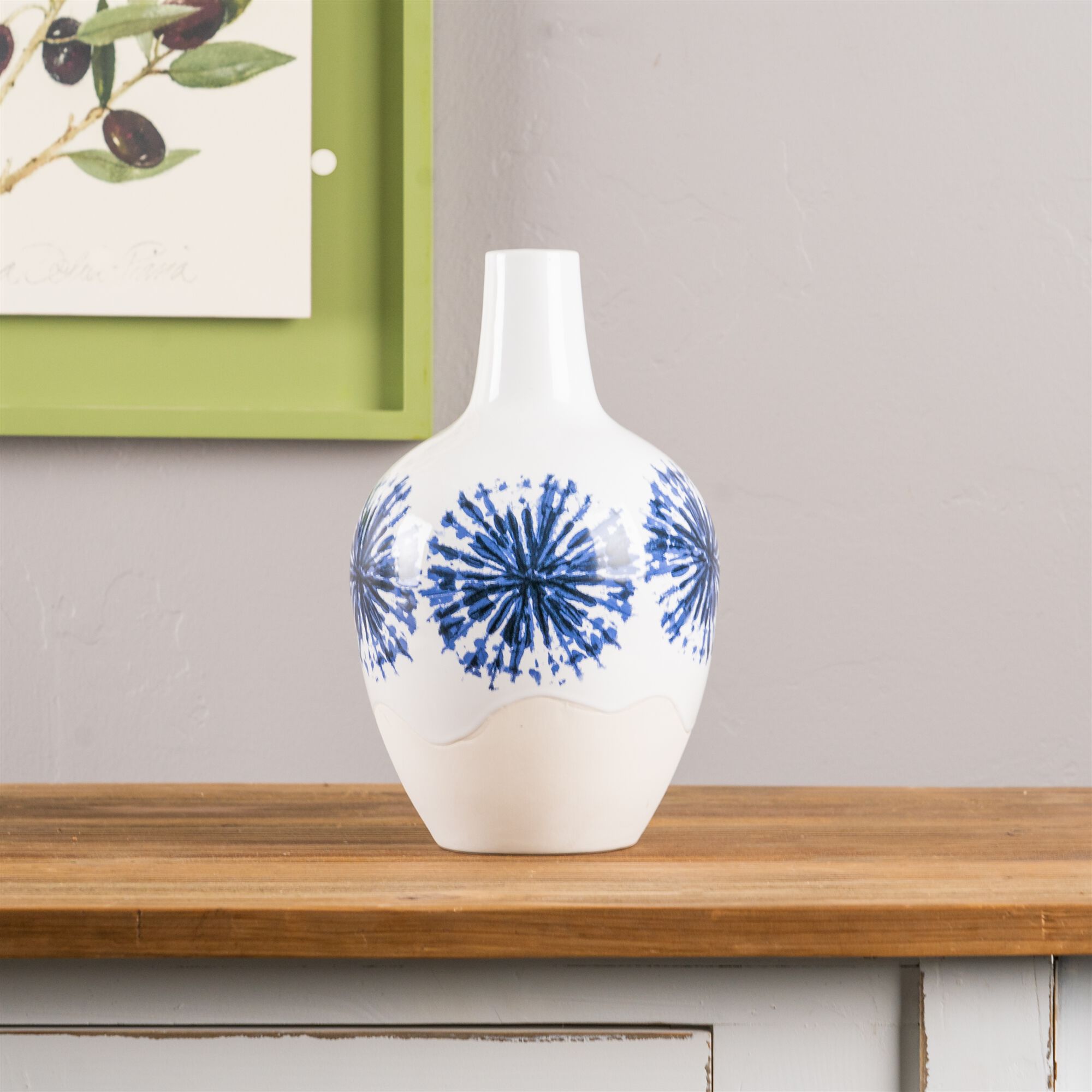 Vase 6.5 inchesD x 11 inchesH Ceramic, WHITE/BLUE, alternate image number 1