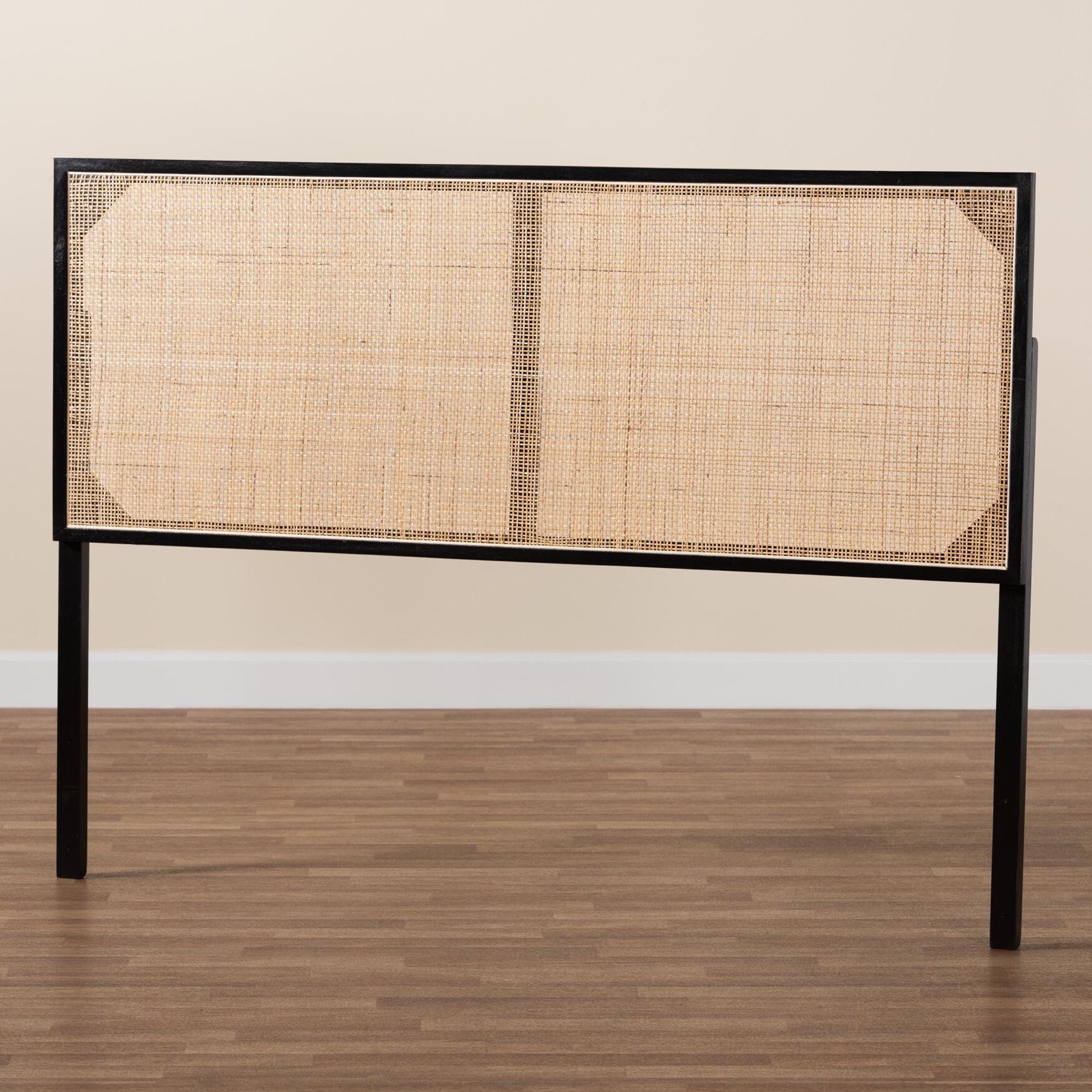 Aurelia Modern Bohemian Black Finished Bayur Wood And Natural Rattan Queen Size Headboard, , alternate image number 12