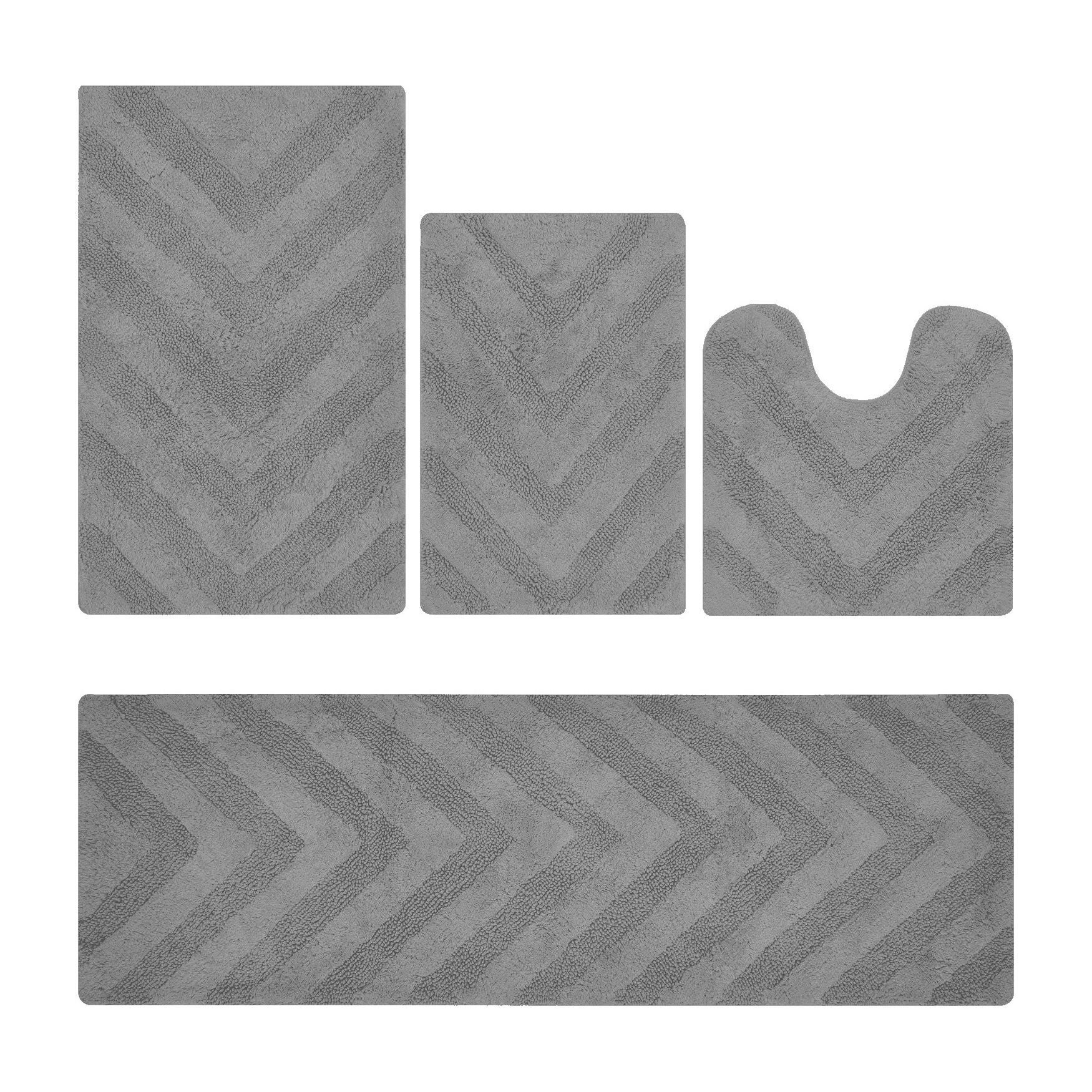 Hugo Collection 100% Cotton 4 Piece (17 inches X 24 inches | 20 inches X 20 inches | 21 inches X 34 inches | 20 inches X 60 inches) Bath Rug Set, GRAY, hi-res image number 0