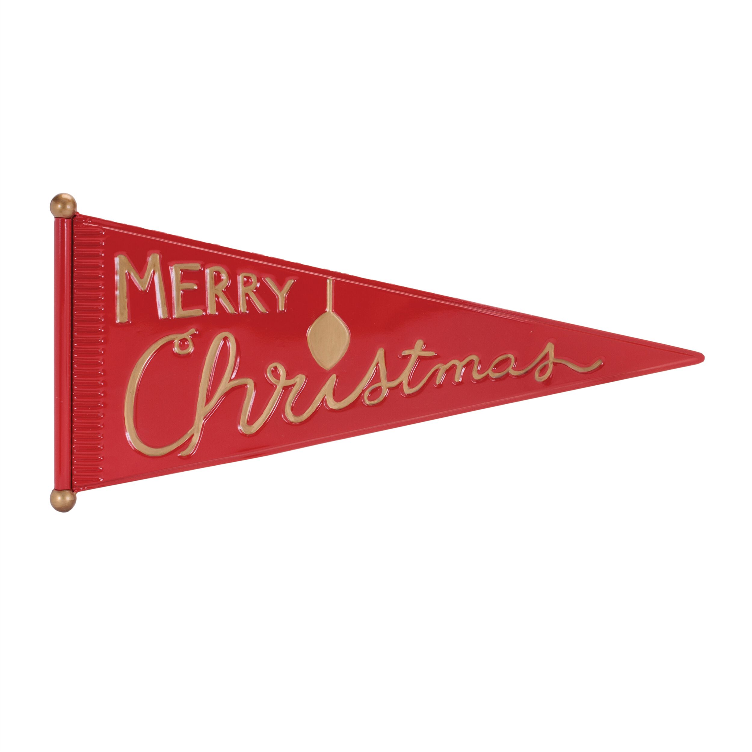 Merry Christmas Metal Pennant Wall Sign 25 inchesL, RED GOLD, hi-res image number 0