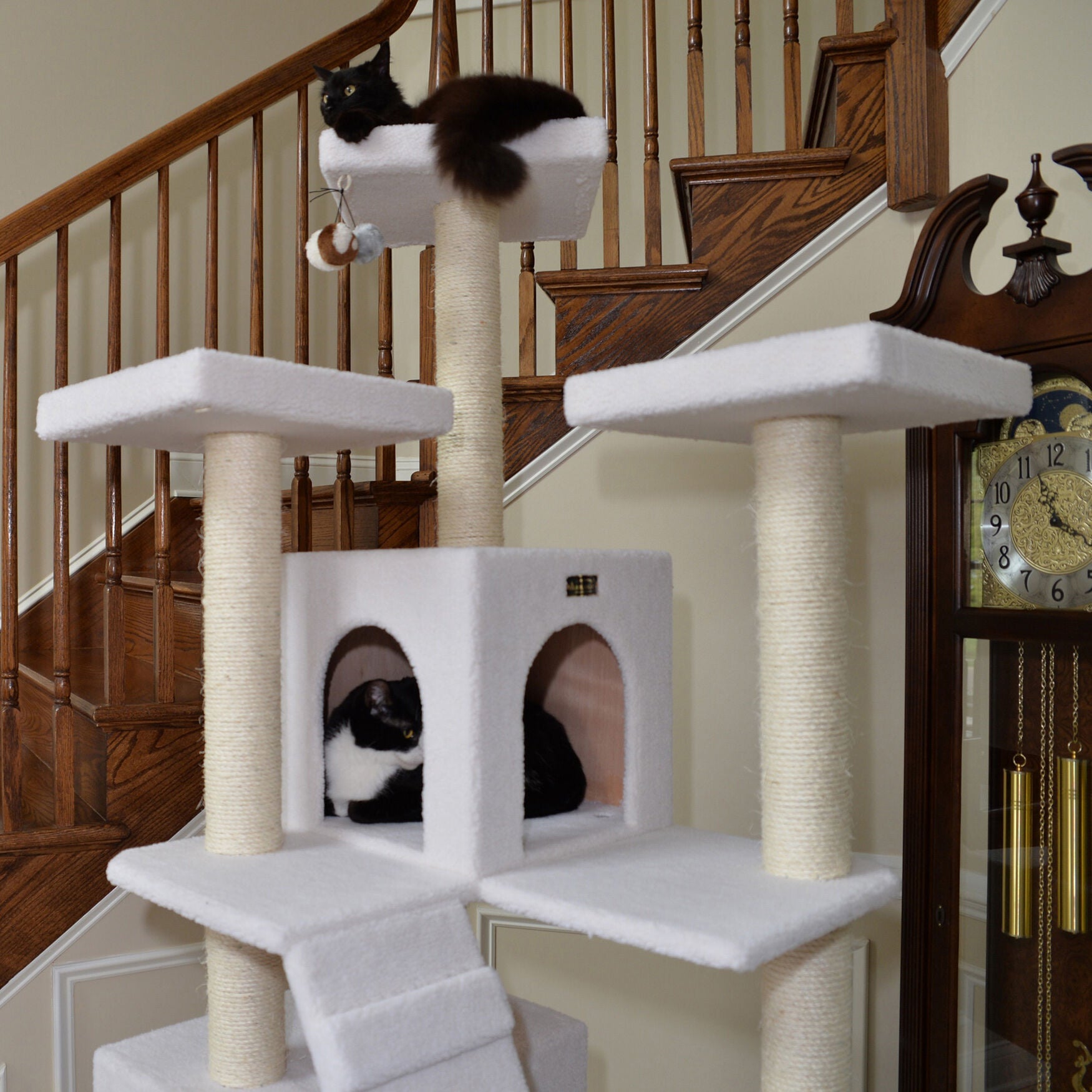 Classic 77 inches Multi Levels Real Wood Cat Tree With Ramp, Three Perches, Two Condos, , alternate image number 6