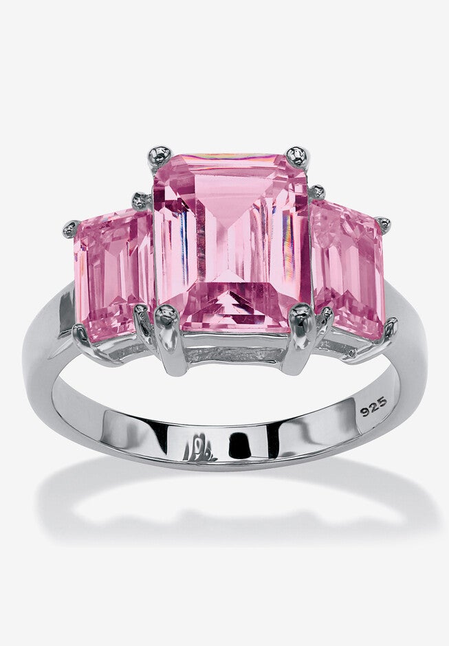 Sterling Silver 3 Square Simulated Birthstone Ring, JUNE, hi-res image number 0