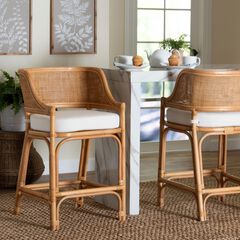 Ottis Natural Rattan Counter Stool with Cushion