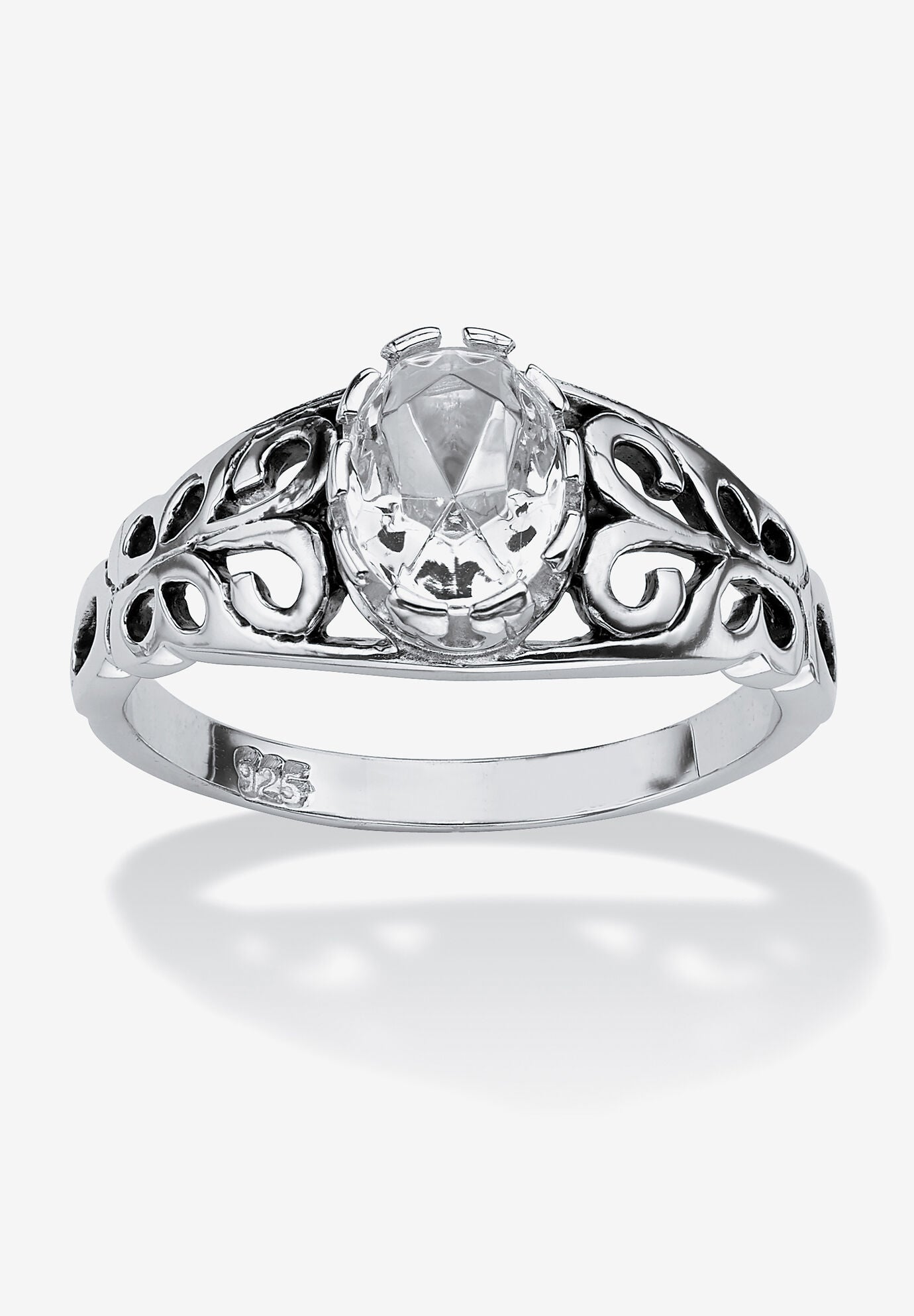 Sterling Silver Swirl Simulated Birthstone Ring, APRIL, hi-res image number 0