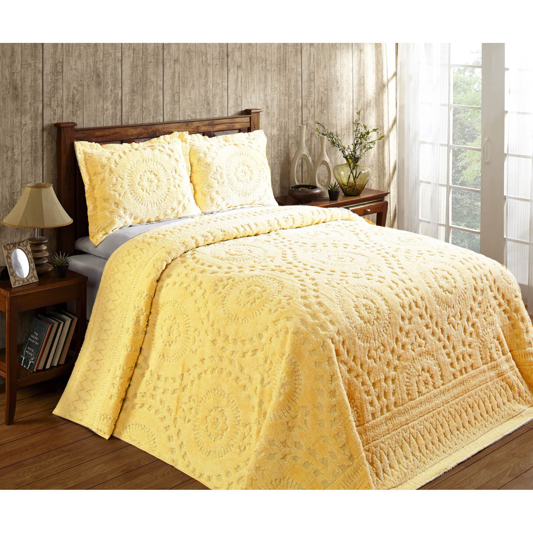 Rio Collection Chenille Bedspread , YELLOW, hi-res image number 0