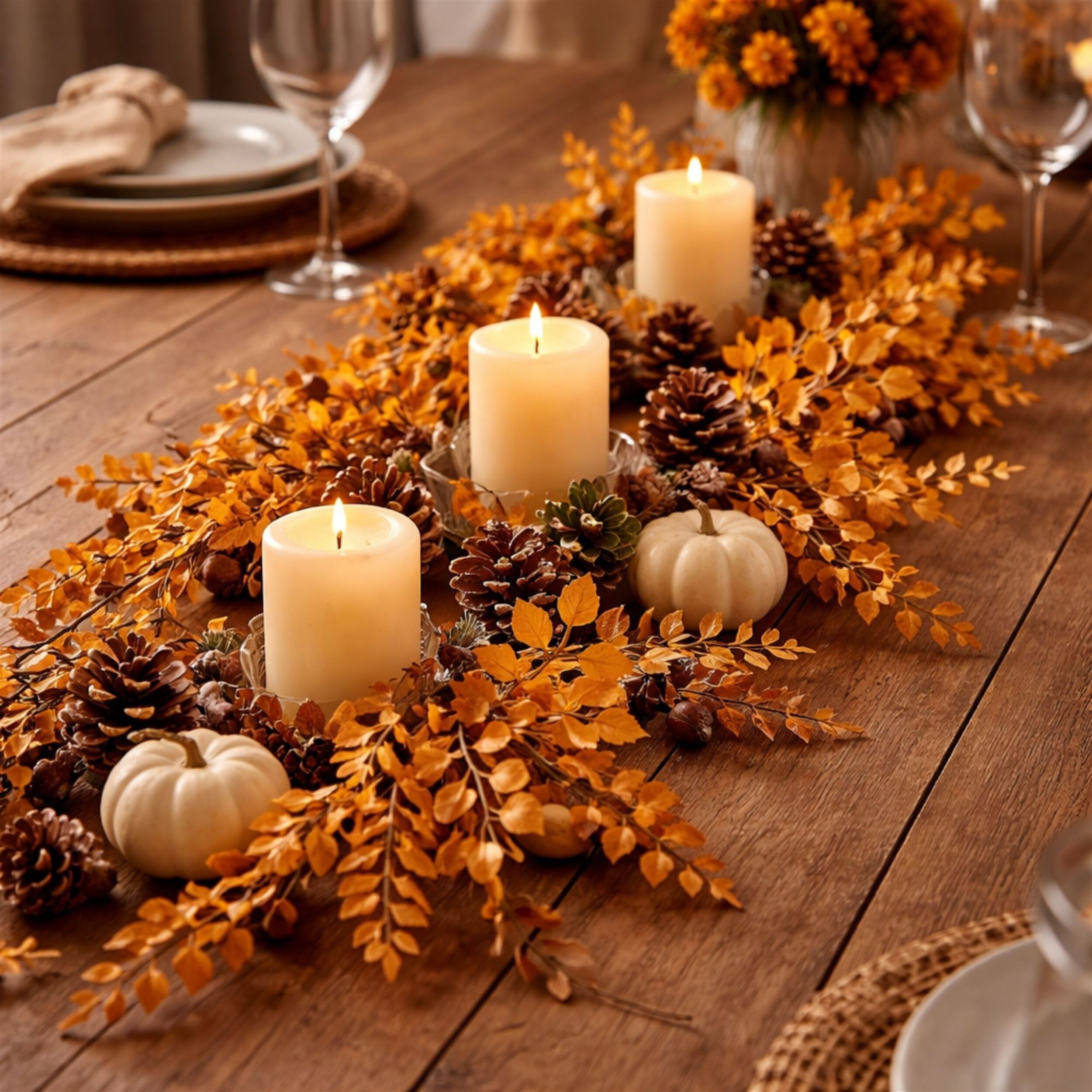 Autumn Leaf Garland 5'L, ORANGE YELLOW BROWN, alternate image number 1