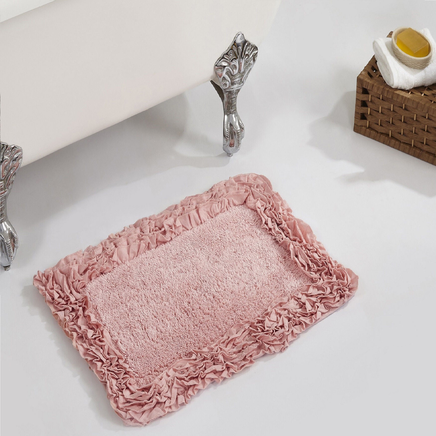 Shaggy Border Bath Rug Mat, 17 inches X 24 inches, PINK, hi-res image number 0
