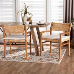 Chatura Natural Rattan and Mahogany Wood 2-Piece Dining Armchair Set