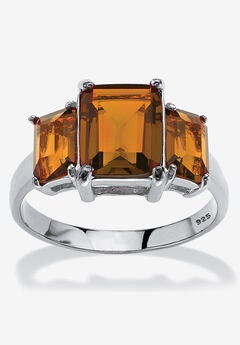 Sterling Silver 3 Square Simulated Birthstone Ring