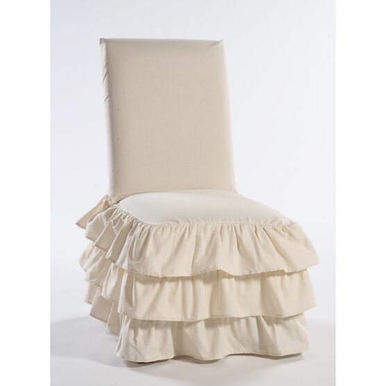 3-Tier Ruffled Dining Chair Slipcover , KHAKI, hi-res image number null