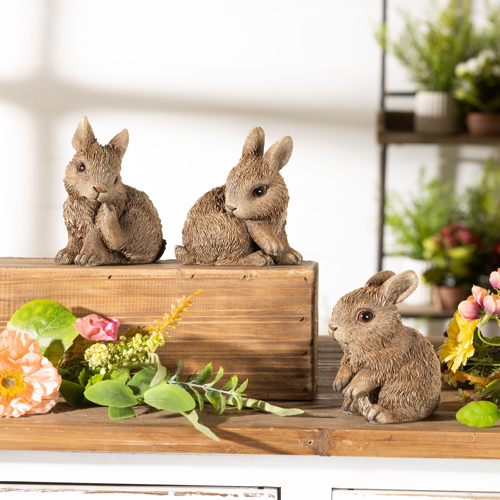 Mini Garden Bunny Rabbit Figurine (Set of 3), BROWN, alternate image number 5