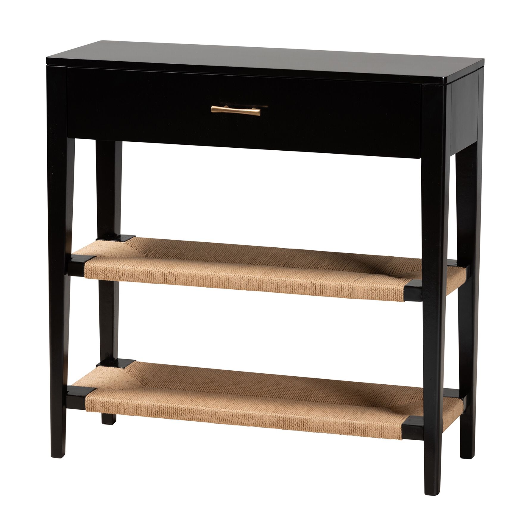 Freya Modern Bohemian Black Finished Bayur Wood 1-Drawer Console Table, BLACK, hi-res image number 0