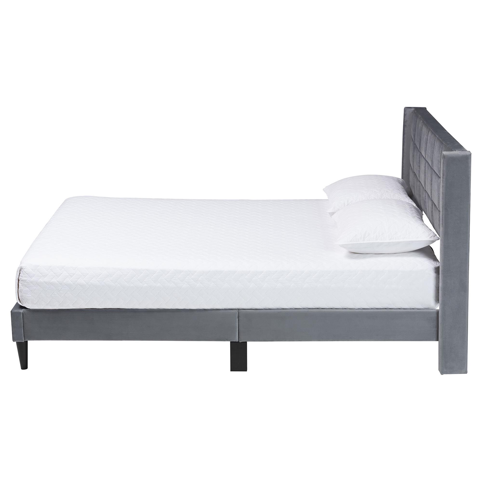 Payne Modern Glam Grey Velvet and Dark Brown Wood Queen Bed, GREY, alternate image number 2