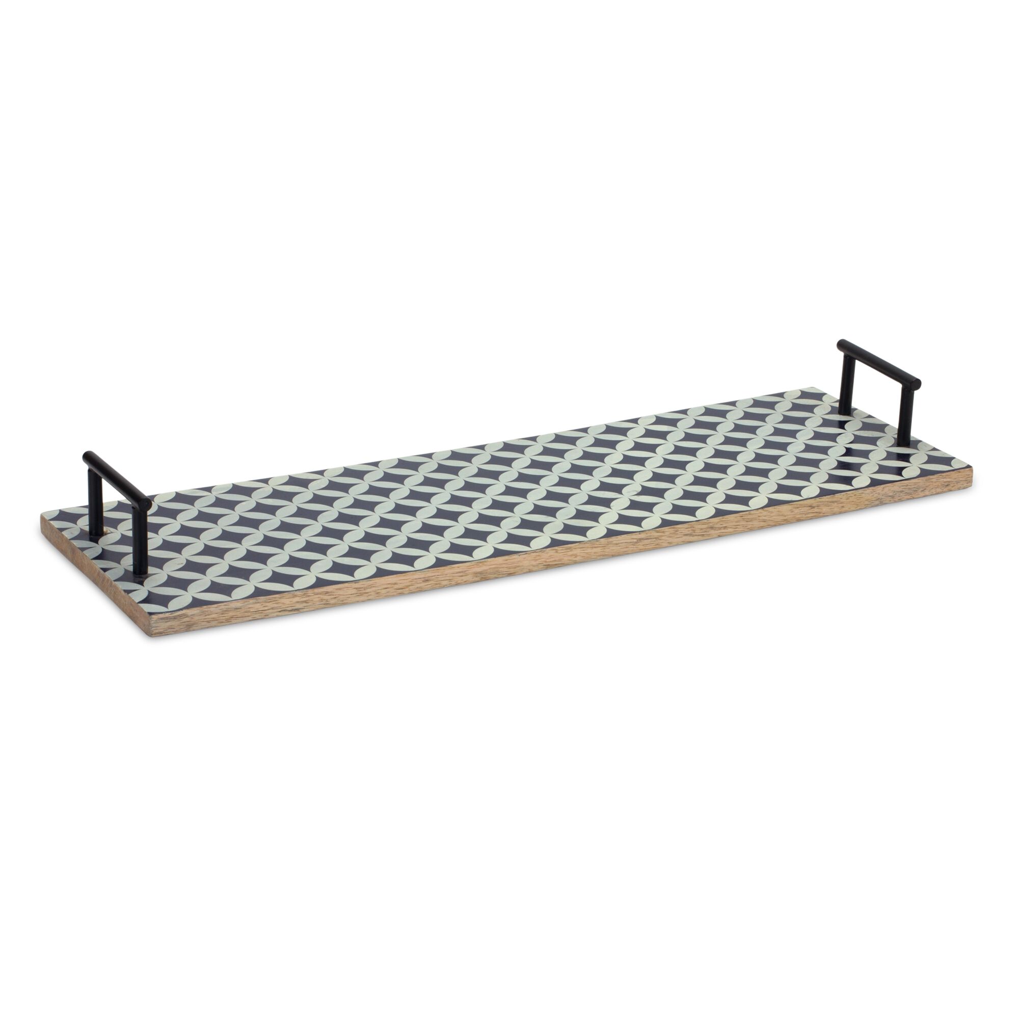 Tray (Set of 2) 24 inchesL x 8.25 inchesW x 2.75 inchesH Mango Wood/Iron, BLUE/WHITE, alternate image number 1