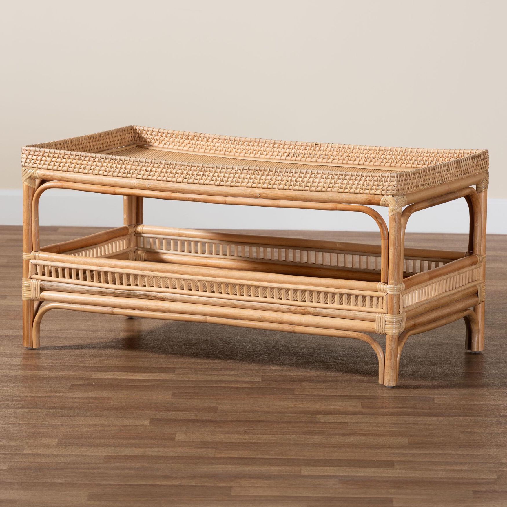 Lombok Modern Bohemian Natural Rattan Coffee Table, , alternate image number 13