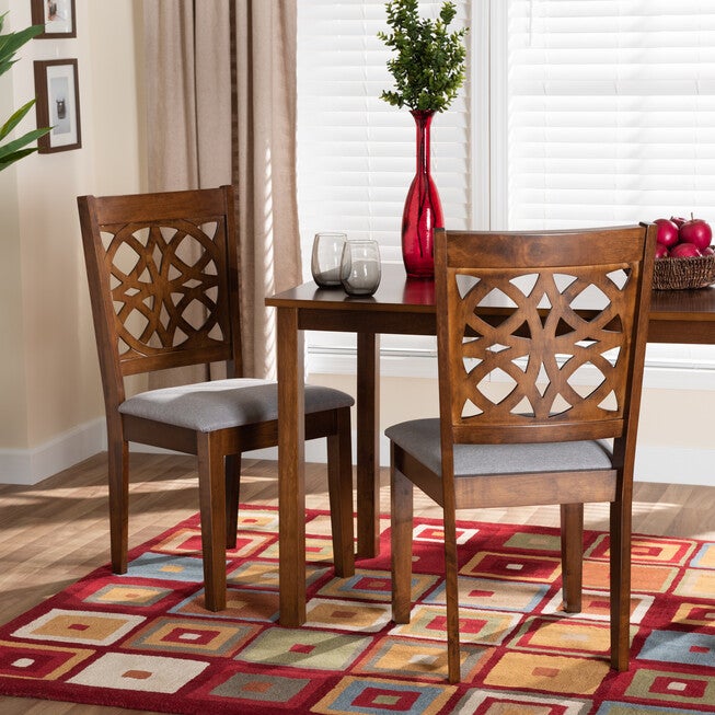 Abigail Modern Grey Fabric and Walnut Brown Finished Wood 2-Piece Dining Chair Set, GREY, hi-res image number 0
