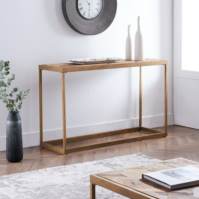 Dorville Reclaimed Wood Patchwork Console Table, BROWN, hi-res image number null
