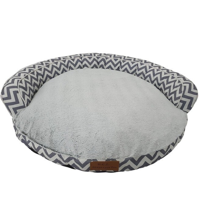 Chevron poly-cotton bolster with detachable faux fur cushion, Small Size, , on-hover image number 1