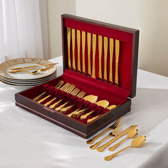 60-Pc. Flatware Set with Chest, GOLD, hi-res image number null